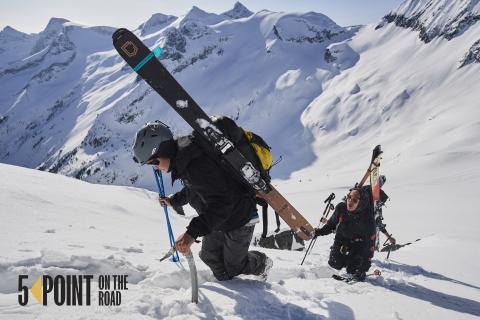 5Point slide of skiers climbing